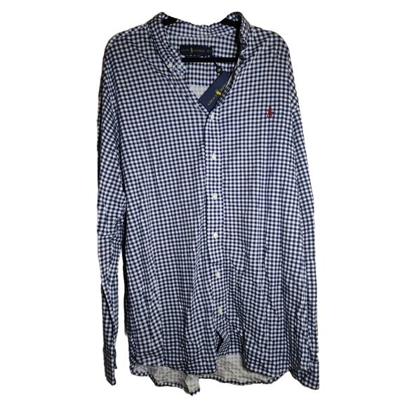 Ralph Lauren Navy Paid Men's Casual Button Down Polo Shirt Size XLT - Picture 1 of 6